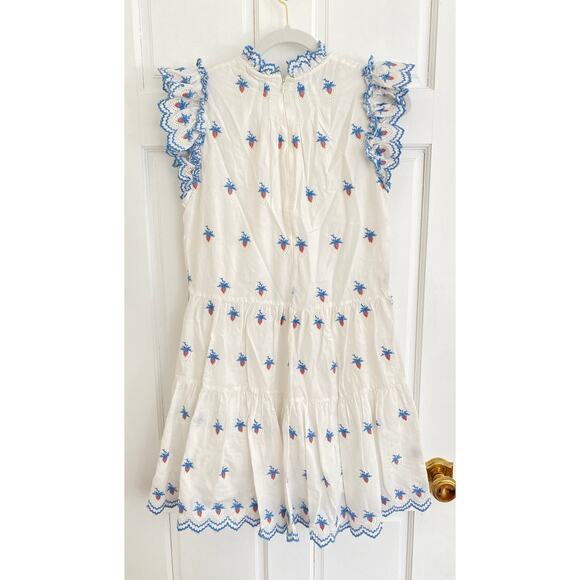 SEA NEW YORK Tuckernuck Cream Renee Embroidery Strawberry Scallop Mini Dress Sm - Picture 9 of 11